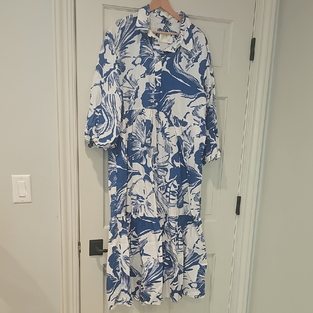 Anthropologie Navy And White Long Sleeve Dress